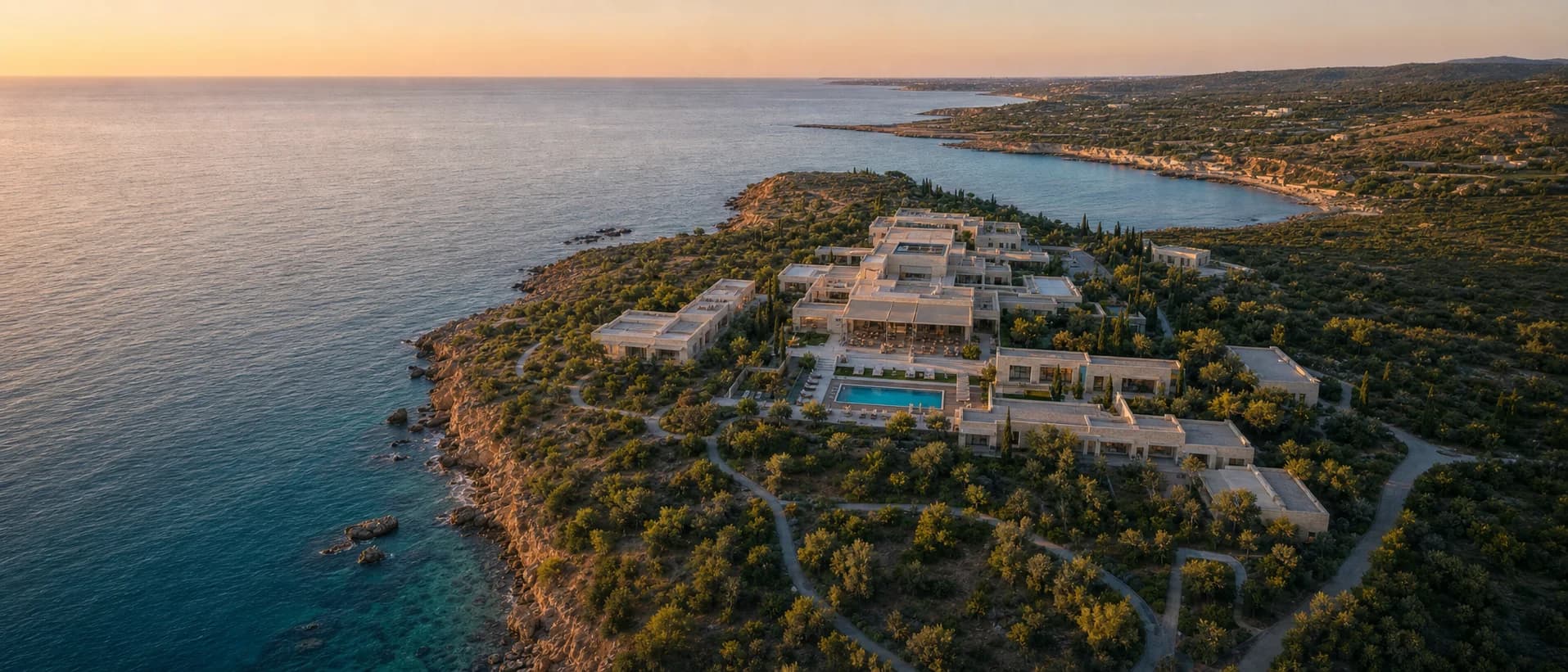 A complete AION coastal medical retreat surrounded by Mediterranean landscape