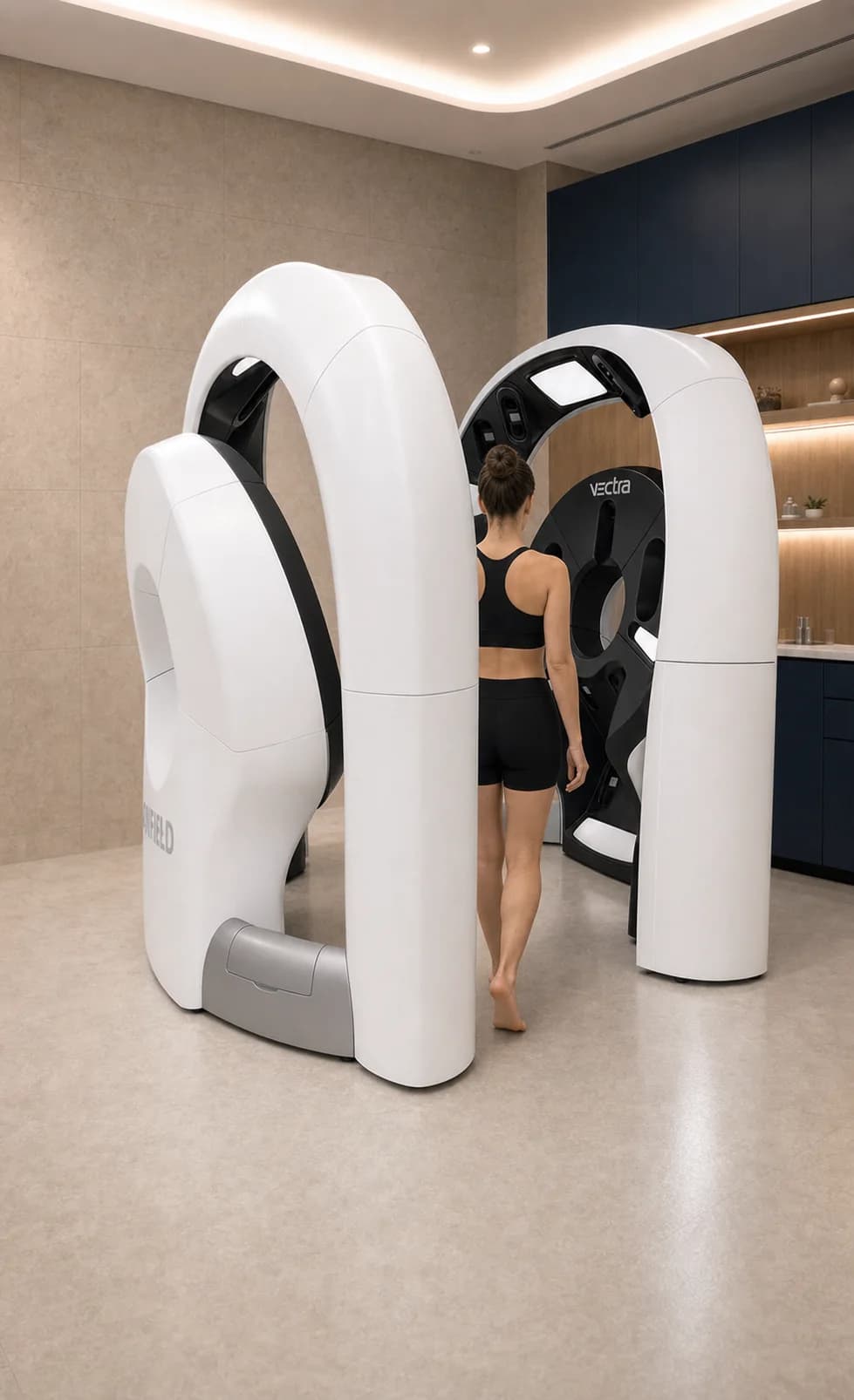 A woman entering the VECTRA WB360 imaging system in an AION clinic