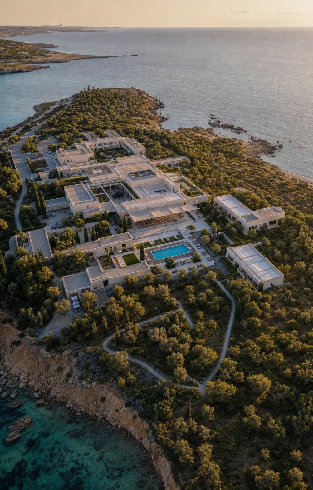 A complete coastal medical resort surrounded by water and landscape