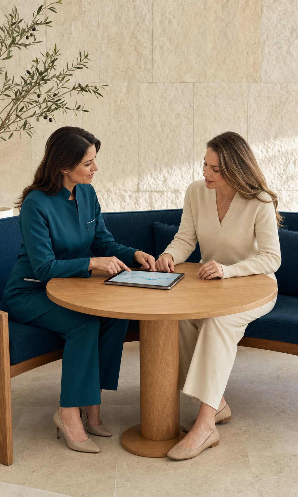 An AION member reviewing her year of health with her physician